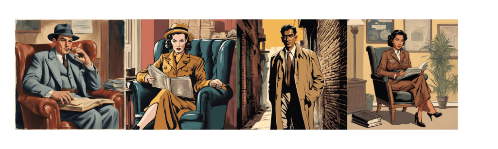 montage of 50s detective looking people