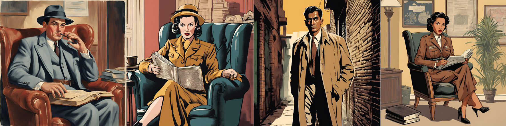 montage of 50s detective looking people